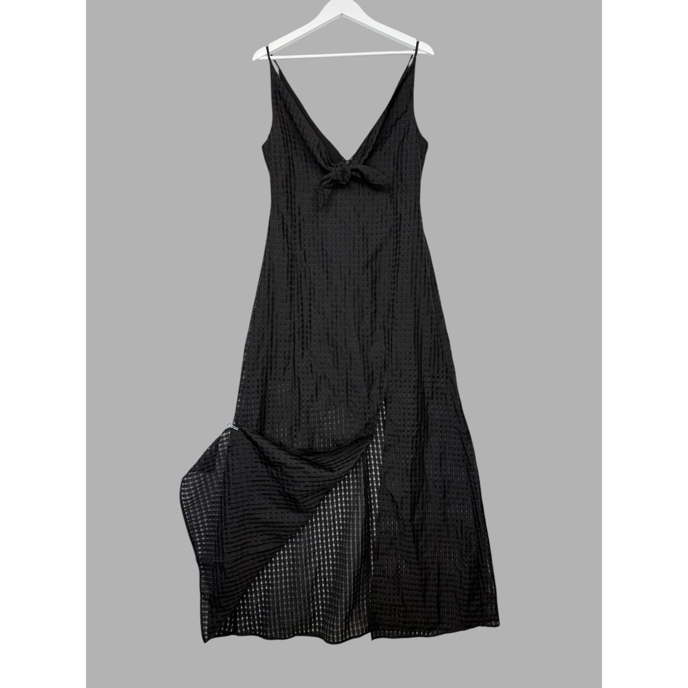BCBG Generation™ Black Textured Tie Front Midi Dress Size 10 • NWT